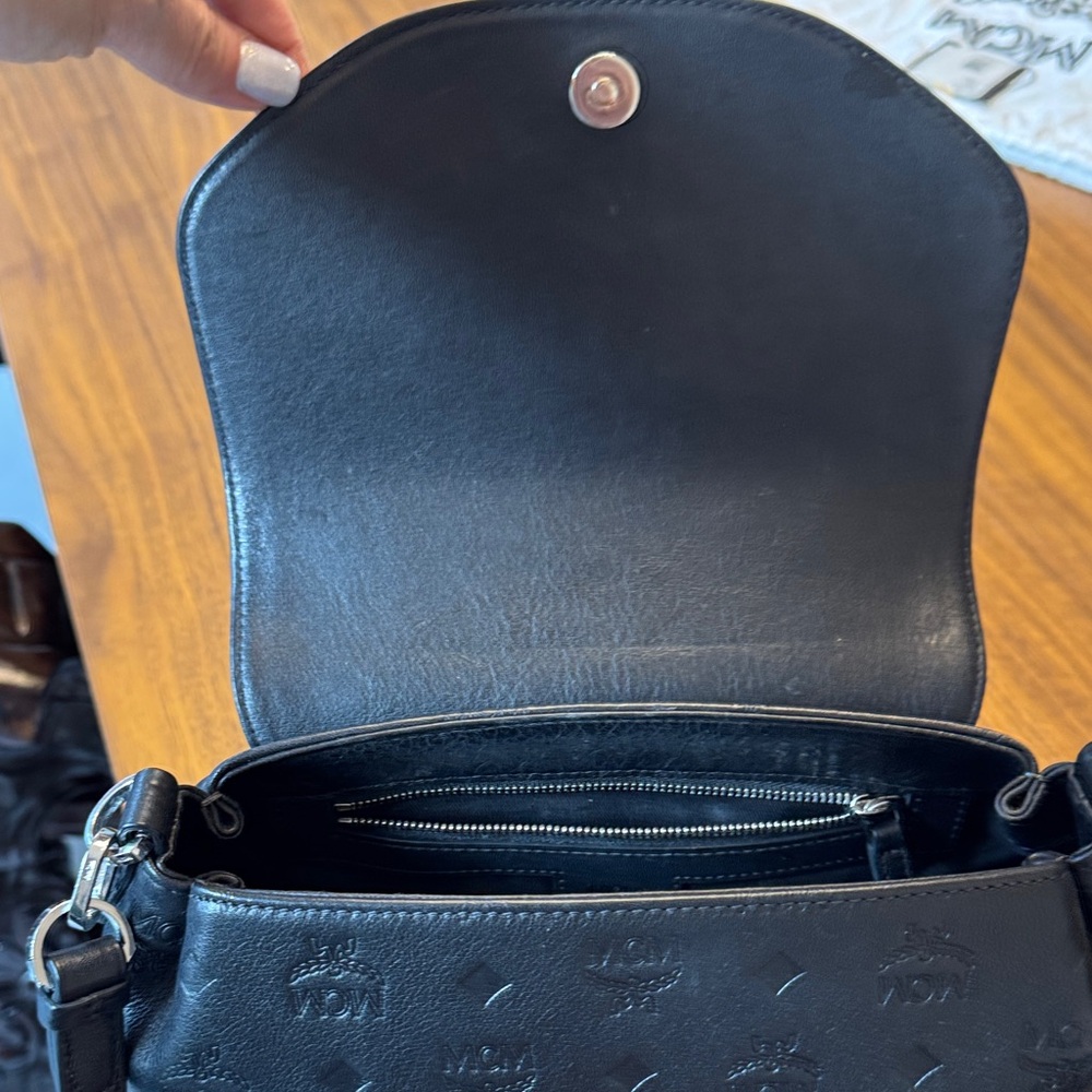 MCM Black Embossed Leather Visetos Crossbody Bag with Silver Hardware - Picture 9 of 16